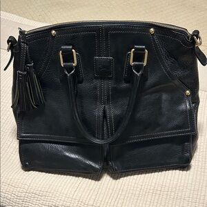 Dooney & Bourke Black Leather Satchel with Gold Hardware